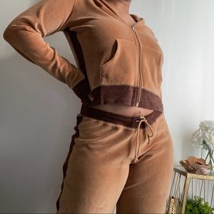 Velour brown/tan two piece set